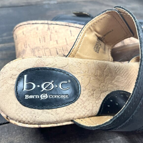 BOC Born Concept Womens Zee Sandal 10M Black Leather Wedge Heel Platform Slide - Picture 2 of 8